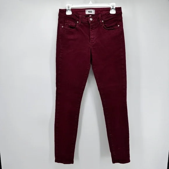 PAIGE Dark Burgundy CIGARETTE SKINNY JEANS Denim Preppy WOMENS 27 - Picture 1 of 7